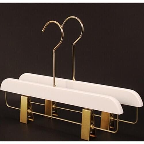 10 pcs/lot Anti-skid Solid Wood Clothes Support Wooden Pants Rack with Clips White Wooden Trousers Hangers for Adult