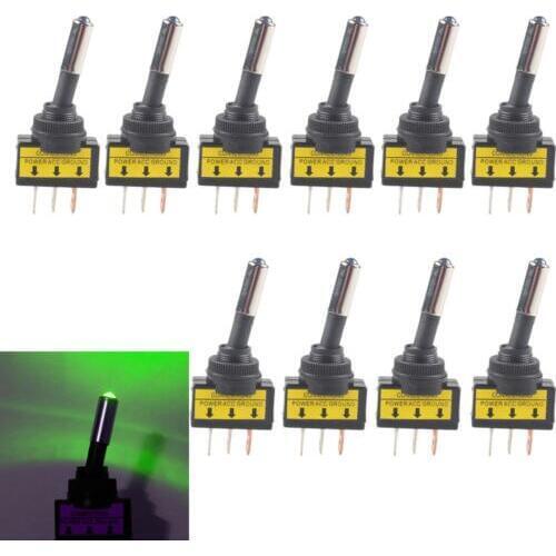 10 X DC 12V 20A Car Motor Green red yellow blue LED Light Toggle Rocker Switch SPST ON/OFF