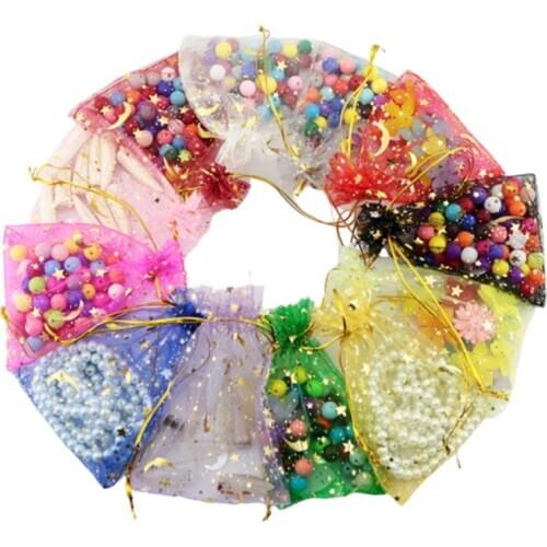 Hotsale 100pcs/lot 9x12cm Star Moon Drawstring Organza Bags Christmas Wedding Gift Jewelry Packaging Bags & Pouches