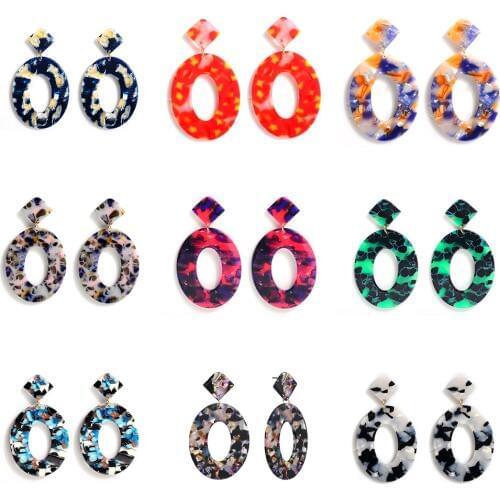 14 Color Acrylic Earrings 2019 Resin Oval Dangle Earrings For Women Geometric Big Statement Drop Earrings Bohemian Jewelry
