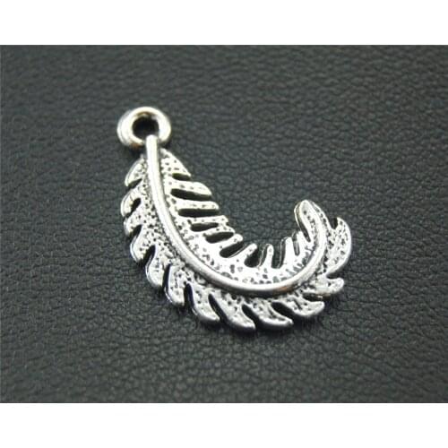 30pcs Silver Color Curved Feather Charm Pendant DIY Necklace Bracelet Bangle Findings 24x14mm A1825