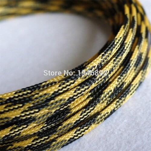 5/10/50/200 Meters Black &Yellow High quality 4mm Braid PET Expandable Sleeving High Density Sheathing Plaited Cable Sleeves