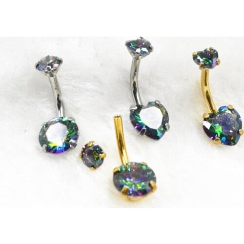 50pcs/Lot Surgical Steel Double New CZ Navel Belly Ring Button Bar Internally Threaded Navel Barbells Body Piercing Jewelry 14g