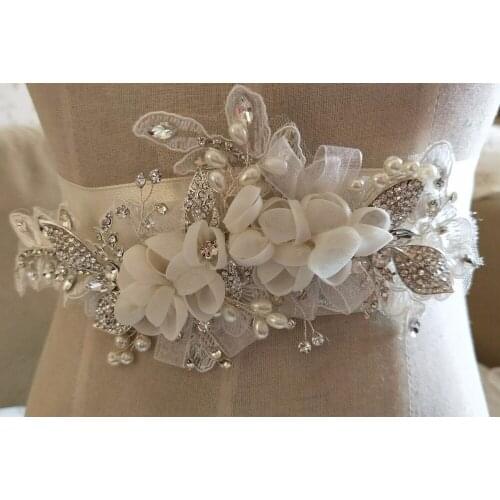 Rhinestone Crystal Applique With 3D Flowers For Bridal Accessories Headwear Wedding Dress Sash Haute Couture Costume Decor