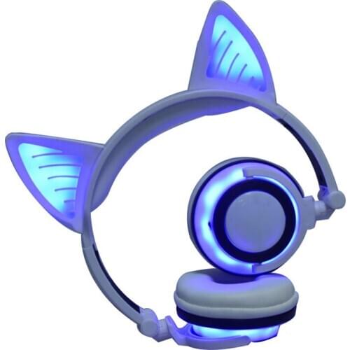 Bluetooth 4.2 Headphones Cat Ear LED Light Up Wireless Foldable Headphones With 3.5mm AUX Cable With Strong Bass Easy To Use