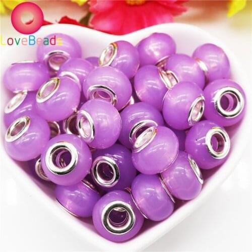 10 Pcs Purple White Pink Blue Red Color Big Hole European Beads Charms Silver Plated Fit Snake Chain Pandora Bracelet Jewelry