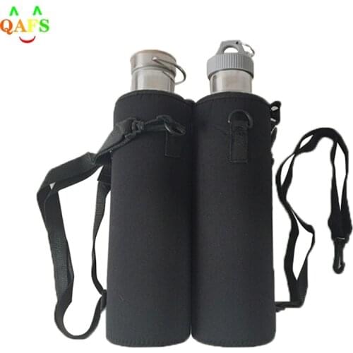 1000ML Water Bottle Cover Bag Pouch w/Strap Neoprene Water Bottle Carrier Insulated Bag Pouch Holder Shoulder Strap Black
