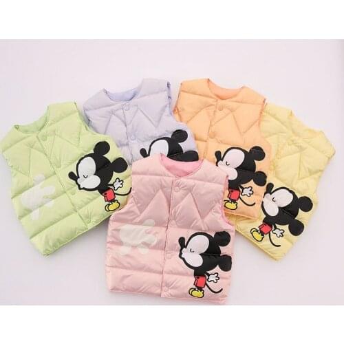 Childrens Cartoon Mickey Down Jacket Vest Girls' Foreign Style Baby Boys Wear Warm Wash FreeWaistcoat Jacket InAutumnand Winter