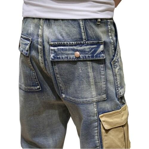 Mens Jeans with Side Pockets Cargo Jeans Fashion Multi-pocket Jeans Mens Relaxed Joggers Stretch Denim Pants Oversize Size 40 42