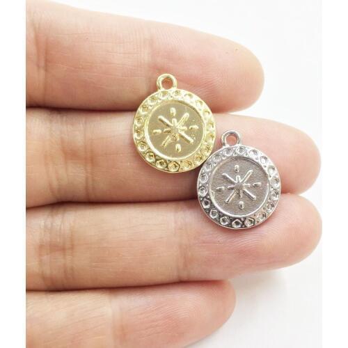 Eruifa 20pcs 14mm Pretty Round Coin Zinc Alloy Coin necklace,earring bracelet jewelry DIY handmade 2 colors