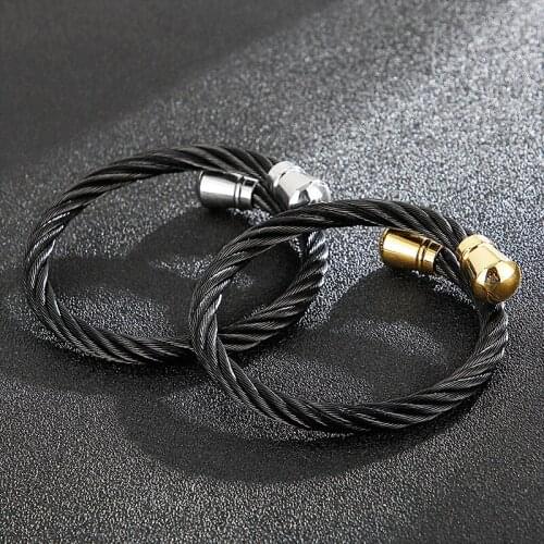 European and American hipster punk accessories creative personality titanium steel steel wire hemp pattern mens open bracelet