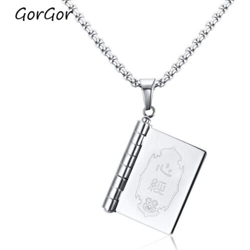 GorGor New Arrivals 24.5MM Steel Color Titanium Steel Buddhist Scripture Can Be Openabled Men Pendant Necklace Gift PN-719S