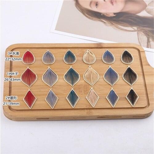 Julie Wang 5PCS Hand-knitted Charms With Cotton Thread Alloy Leaf Rhombus Drop Shape Bracelet Earring Jewelry Making Accessory