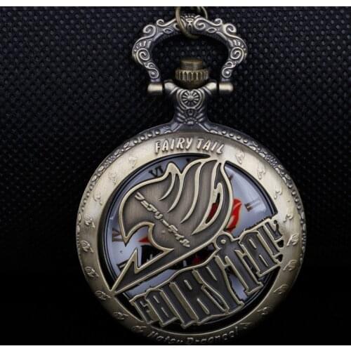 Fairy Tail Natsu Dragneel Pocket Watch Japan Cartoon Animation Quartz Pocket Watches Analog Pendant Necklace Chain Mens Womens