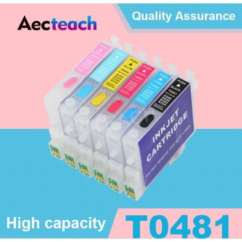 Aecteach Refillable Ink cartridge T0481 for Epson Stylus Photo R200 R220 R300 R300M R320 Printer