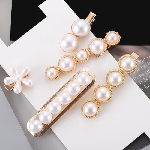 Korean Pop Simple Versatile Ins Alloy Round Pearl Flower Hairpin For Women Temperament Geometric Metal Jewelry Wholesale