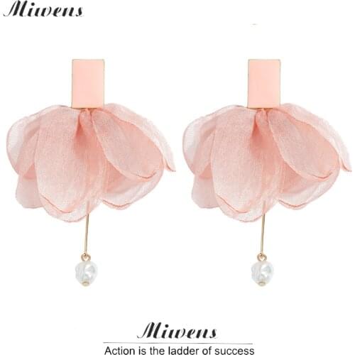 Miwens Colorful Cloth Drop Earrings for Women Pearl Chians Pendant Statement Earrings Wedding Ear Jewelry