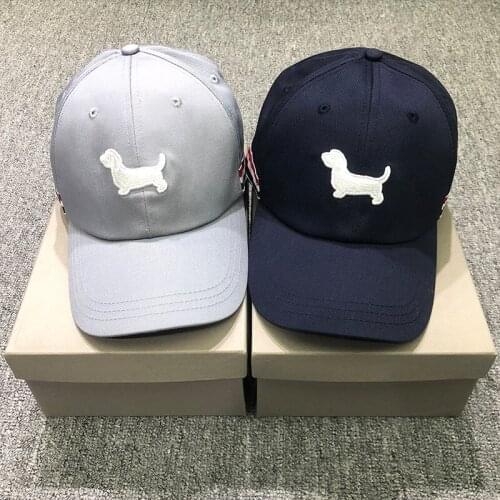 TB THOM Hat Men Women Summer Dog Embroidery Adjustable Sun Protect Travel Hat Casual Outside Striped