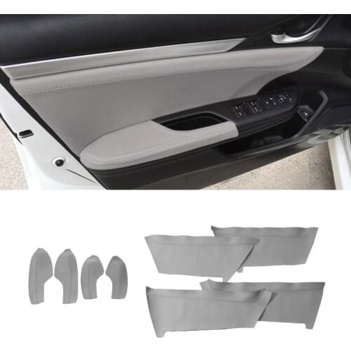 Gray Color For Honda Civic 10th Gen 2016 2017 Microfiber Leather Center / Door Handle Panel Armrest Covers Protective Trim