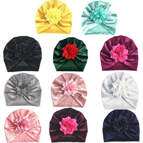 Yundfly New Flower Baby Girl Hat Velvet Winter Beanie Cap Kids Turban Hats Girls Newborn Photography Props