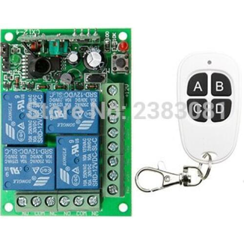 New DC12V 4CH 4Channe RF wireless remote control switch System teleswitch 1X Transmitter + 1 X Receiver,315/433 MHZ