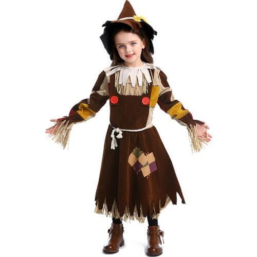 New Halloween cosplay wizard of oz Scarecrow Costume for Kids Girls Carnival Maquerade Party Dress