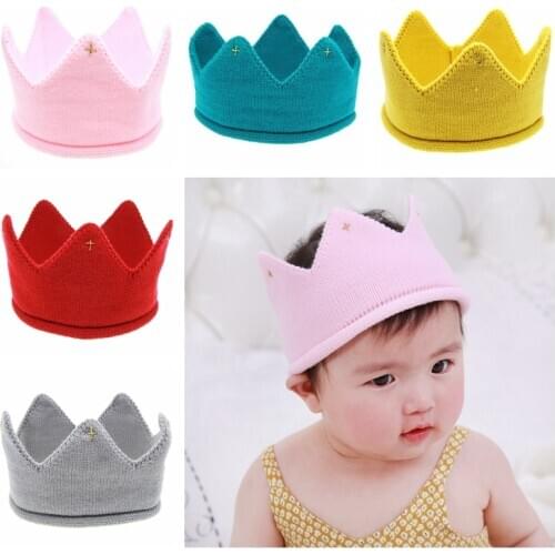 Newborn Baby Girls Solid Color Wool Crown Hats High Quality Handmade Knitted Elastic Caps Children Bonnet Photography Headwear