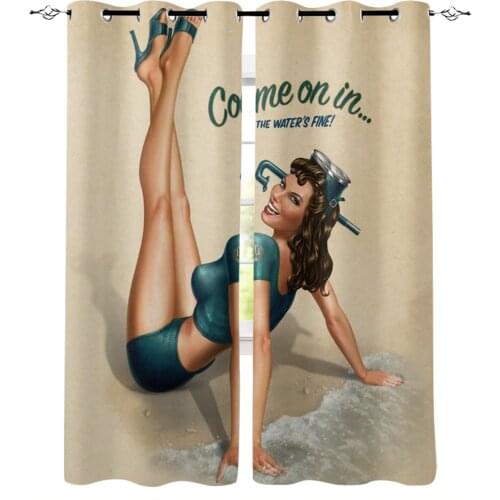 Beautiful Girl Retro Window Curtains For Living Room Bedroom Home Decoration Panels For Kitchen Kids Curtains