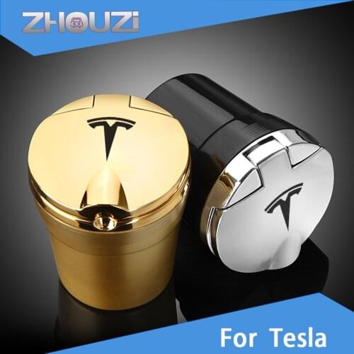 For Tesla Model 3 S X Y Cigarette Smoke Holder Remover Accessories Car Logo Ashtray With Led Light Customize Personal Ashtray