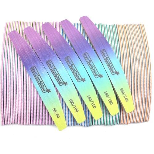 50 X Mix Grit Professional Nail File Lime Washable Files Manicure Rainbow Sandpaper Tools UV Gel Polish Files 80/100/150/180/240