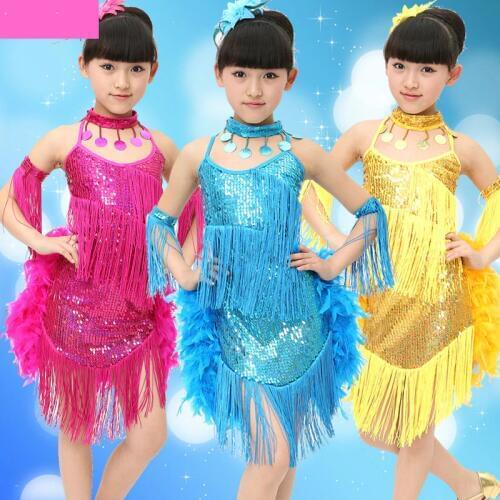 Girls Latin Dance Dress Kids Dance Tutu Children Costumes Samba Ballroom Dance Dress Costume Clothing