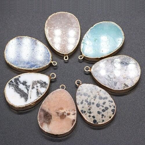Natural Stone Pendants Drop Shaped Semi-precious Stone Necklace Pendant for DIY Jewelry Making Good Quality Size 30x45 mm