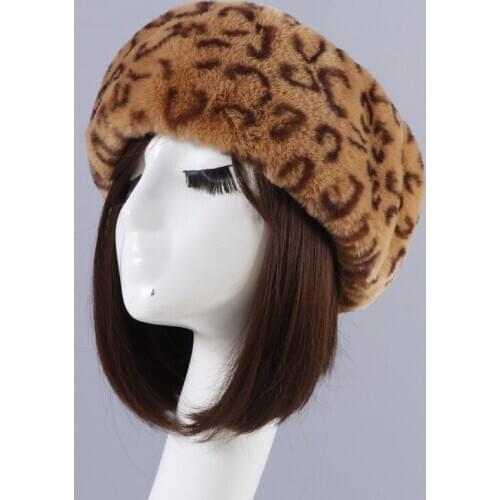 Luxury Women Faux Fur Leopard Russian Hat Solid Fur Hat Hunter Hat Warm Winter Leopard Fur Bomber Hat Earflaps Ear Protect