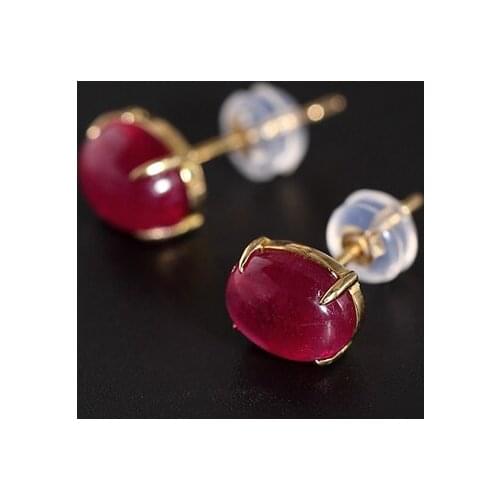 DMBS266 Plain Ruby Earrings Genuine Gemstones Yellow 18k Gold Color Treasure Inlaid Earrings Gift Customization