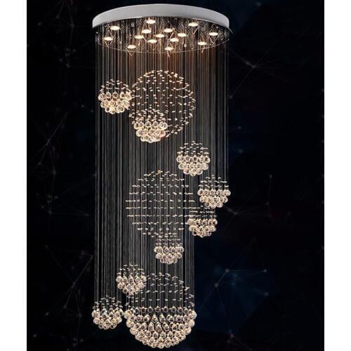 Modern Chandelier Rain Drop Large Crystal Light Fixture with 11 Crystal Sphere Stair Light Fixture with 13 GU10 Bulb