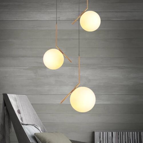 Modern Glass Ball LED Pendant Light Metal Magic Bean Molecular Milk white Suspension Lamp Study Room Simple Home lighting PA0038