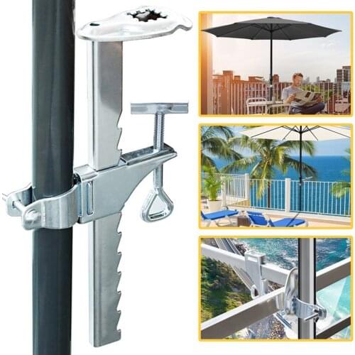 Steel Patio Umbrella Clamp Bench Deck Metal Bracket Holder Silver