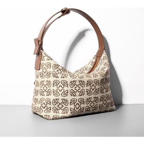 FIRMRANCH High-Quality European American Canvas Patchwork Cowhide Luxury Ladies Swan Print Design Shoulder Underarm Bag Clutch