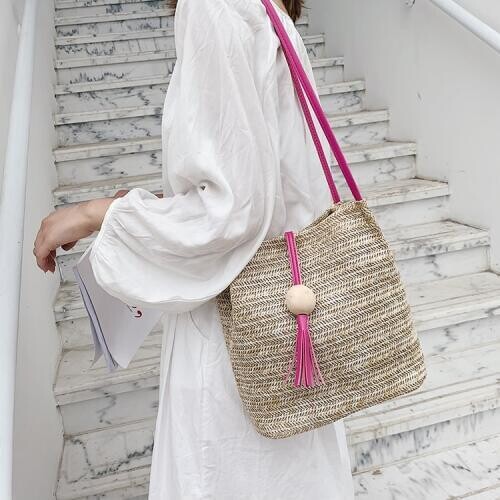 Fashion Women Beach Bags Tassel Bucket Bags Bohemian Straw Shoulder Bags Fringed Handbags Summer Females Wicker Crossbody bags