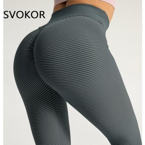 SVOKOR Bubble Butt Seamless Leggings Sport Women Fitness Sexy Striped Workout Legging Femme High Waist Leggins Push Up Running