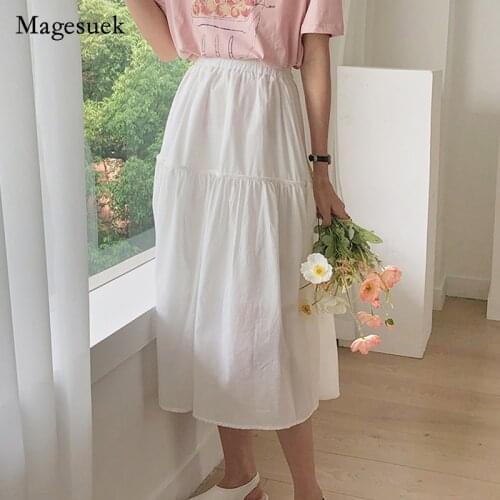 Women Maxi Skirt Solid High Waist Pleated Skirt Autumn White Long Skirts 2021 Casual Simple Korean Style Skirts Womens 10005