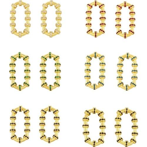 Luxurious Delicacy Cubic Zircon Stud Earrings For Women Oval Gold Color Copper Inlay Drop Earring Trend Punk Jewelry Gifts