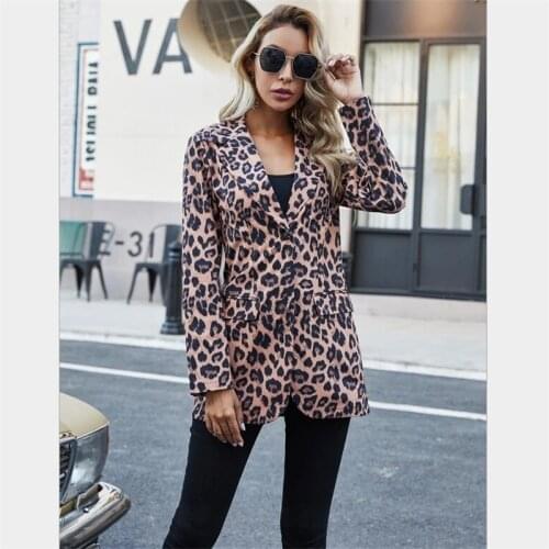 Women small suit jacket Leopard Print Blazer One Button Single Layer Baggless printing coat clothing