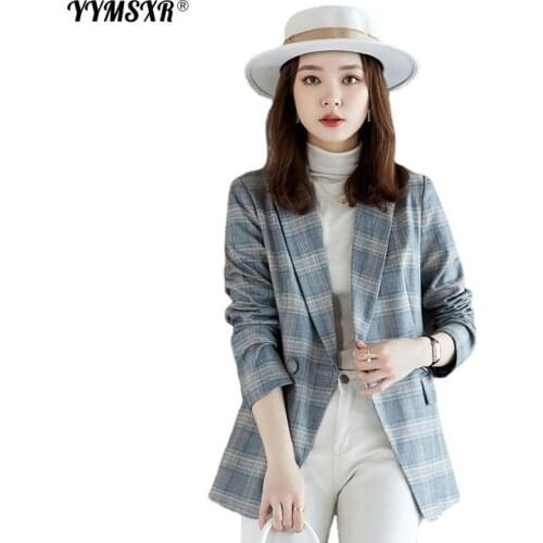 Autumn and Winter Womens Plus Size Suit Office Long-sleeved Double-breasted Plaid Ladies Jacket Professional Wear 2021 New