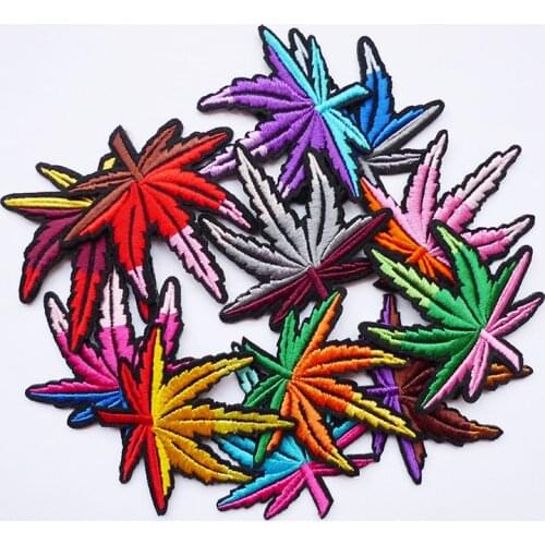 1Pc Palm Green Leaf Iron On Vintage Cute Patches Tree Leaves Embroidered Embroidery For Clothing Stickers Sewing Weed Retro Boho