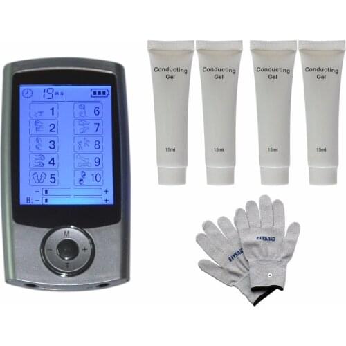 10Modes Multiple Elerodetherapy TENS Points Stimulate Masssager Blood Circulation+1Pair Physiotherapy Gloves+4Pcs Conductive Gel