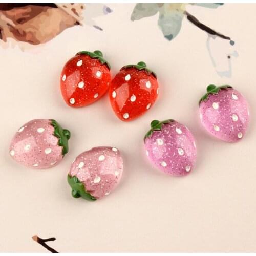 10 pcs/lot Kawaii strawberry. Resin simulation food Flatback Cabochon for phone decoration, Crafts Making DIY