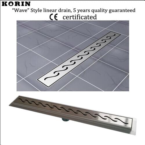 1200mm "Wave" Style Stainless Steel 304 Linear Shower Floor Drain, Vertical Shower Drain with flange, Floor Waste