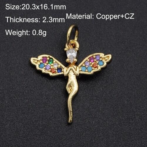 20x16mm 100% CZ Zircon DIY Jewelry Rainbow Angel Charm Pendant Wholesale Necklace Making Charms Jewellwery Finding Supplies