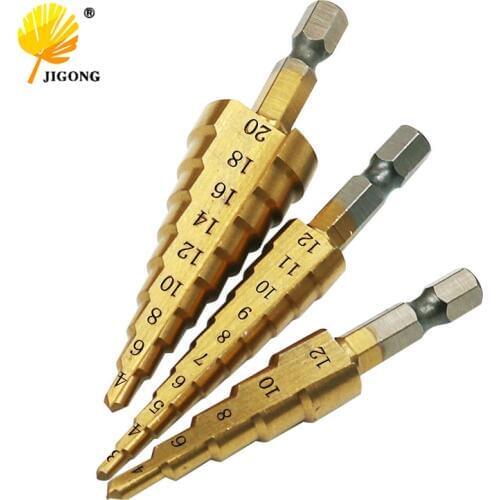 3pcs 3-12mm 4-12mm 4-20mm Titanium Step Drill Bits HSS 4241 Power Drills Tools